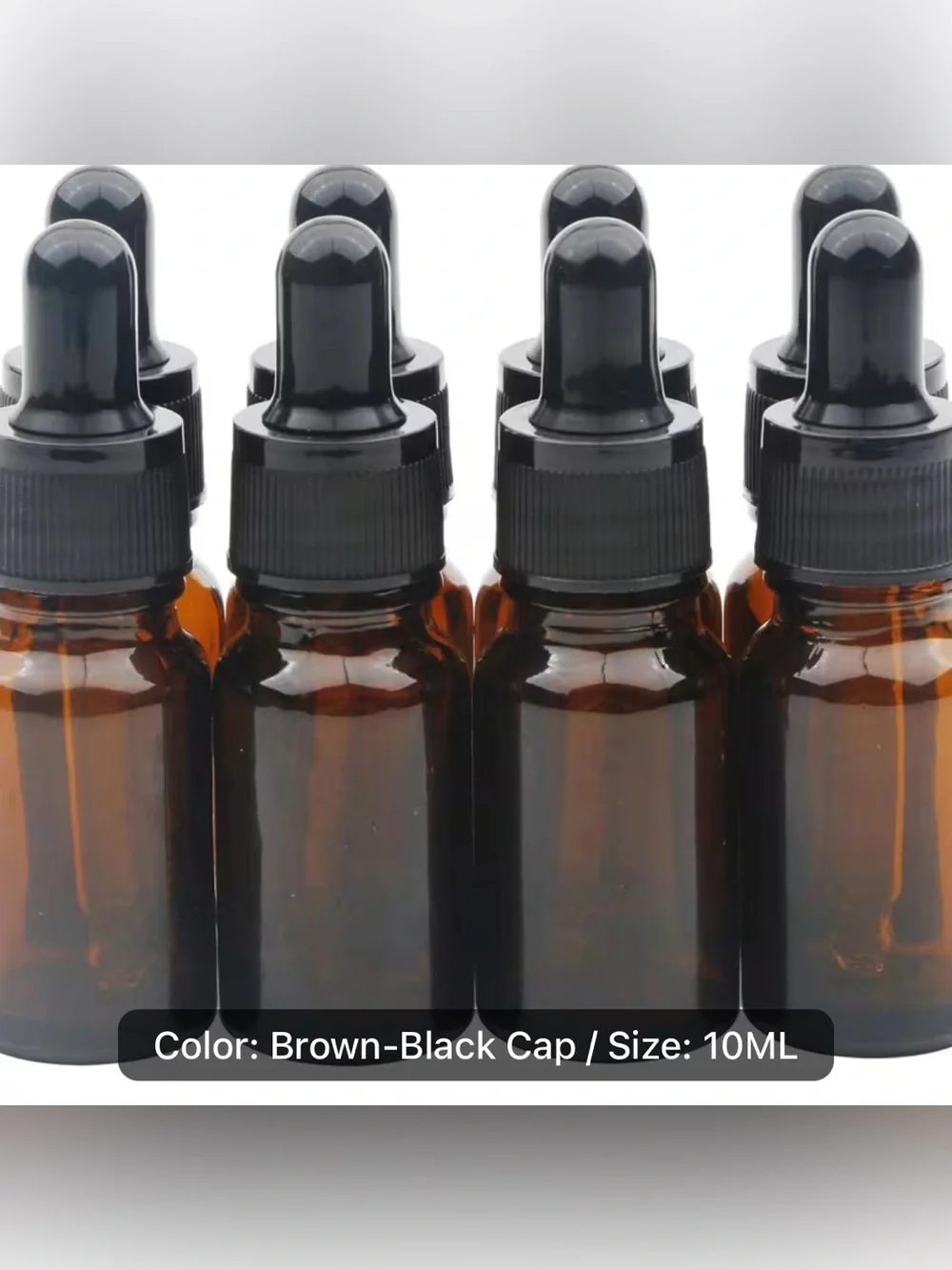 Eight (8) Amber Glass Dropper Bottle with Black Dropper Cap - 10ml vials